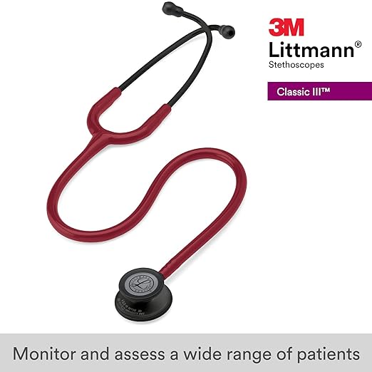 3M Littmann Classic III Monitoring Stethoscope, Black-Finish Chestpiece, stem and headset, Burgundy Tube, 27 inch, 5868 3M Littmann Classic III Monitoring Stethoscope, Black-Finish Chestpiece, stem and headset, Burgundy Tube, 27 inch, 5868